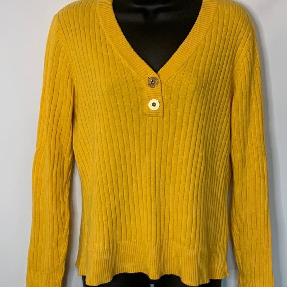 Lauren Jeans Company Ribbed V Neck Long Sleeve Sweater